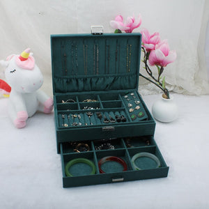 Korean Velvet Dark Green Jewelry Box