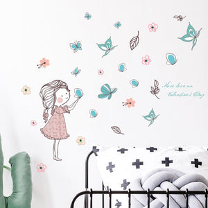 Flying Butterfly Girl Wall Stickers