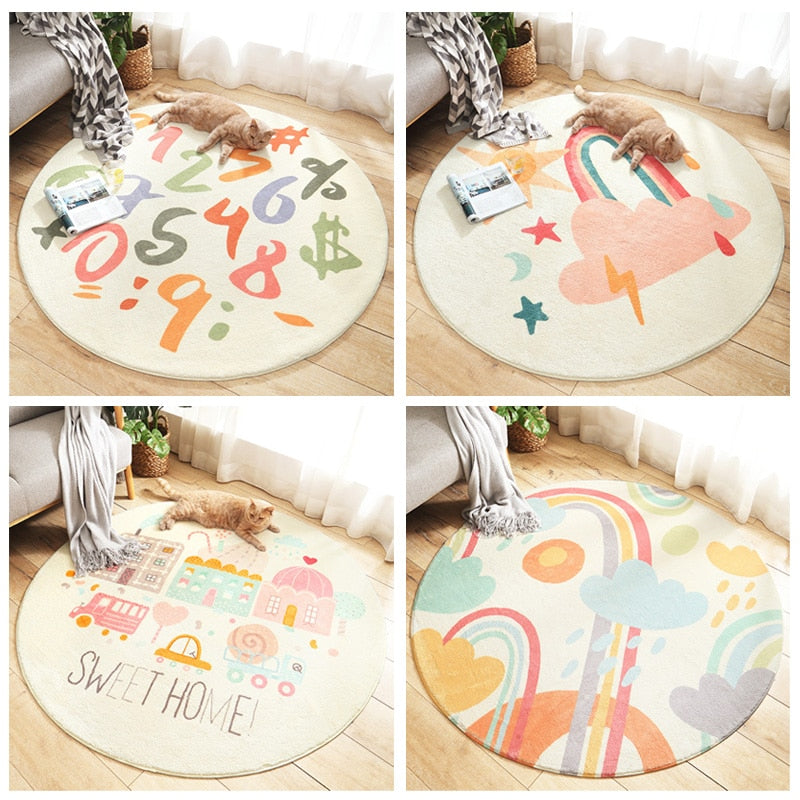 Cartoon Round Kids Bedroom Carpets