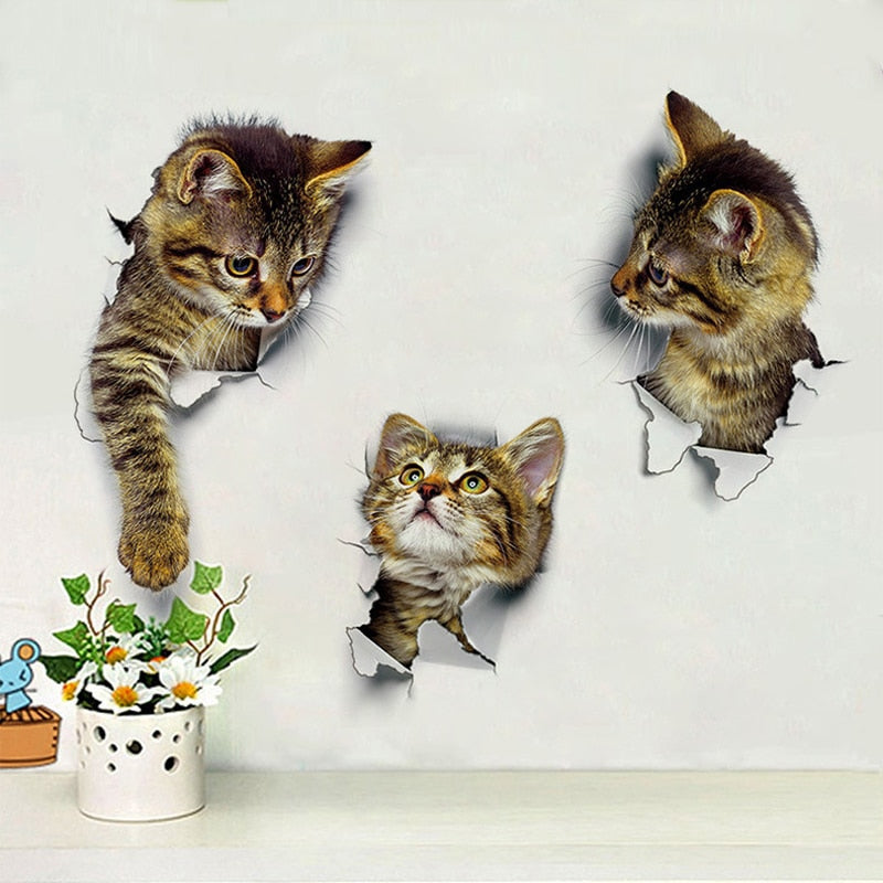 Hole View Vivid Cats 3D Wall Sticker