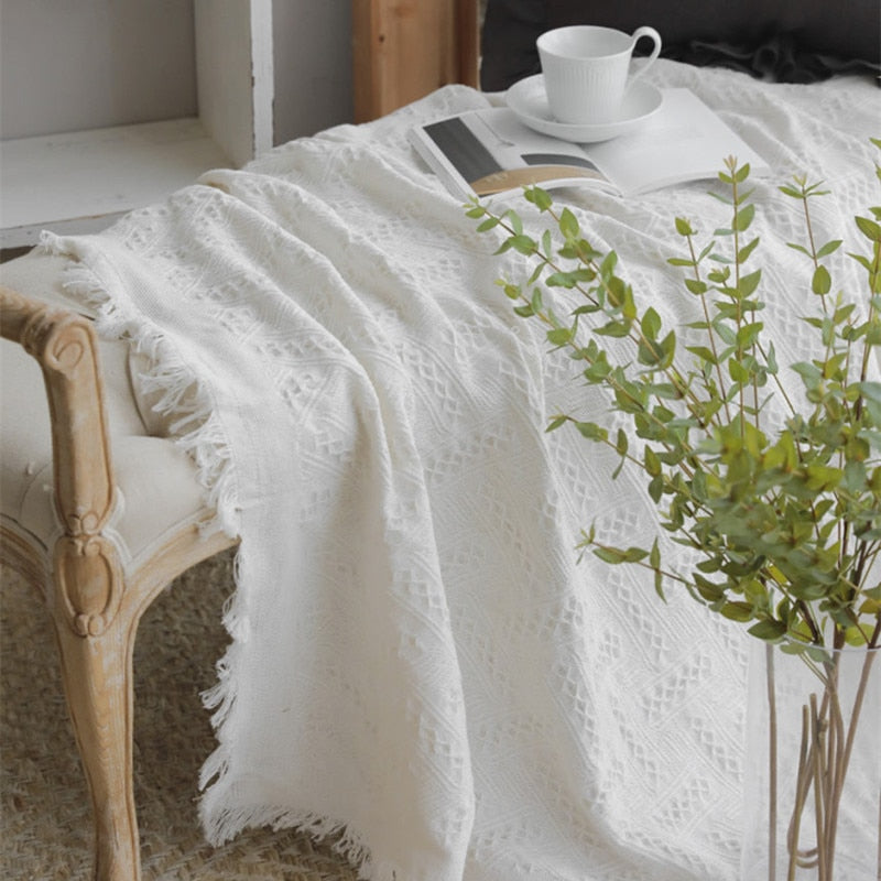 White Grid Cotton Blanket