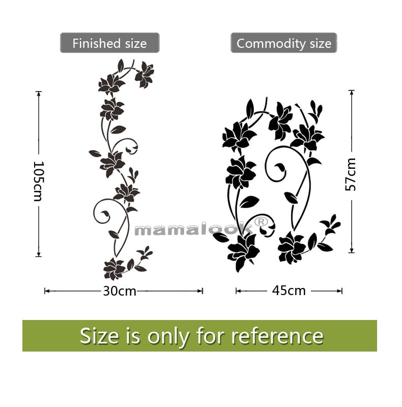 Black Flower Vine Wall Stickers