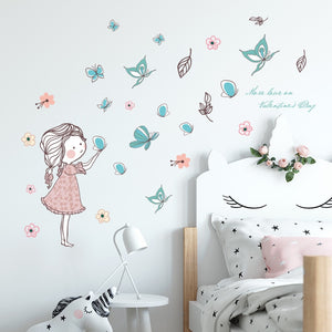 Flying Butterfly Girl Wall Stickers