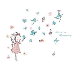 Flying Butterfly Girl Wall Stickers