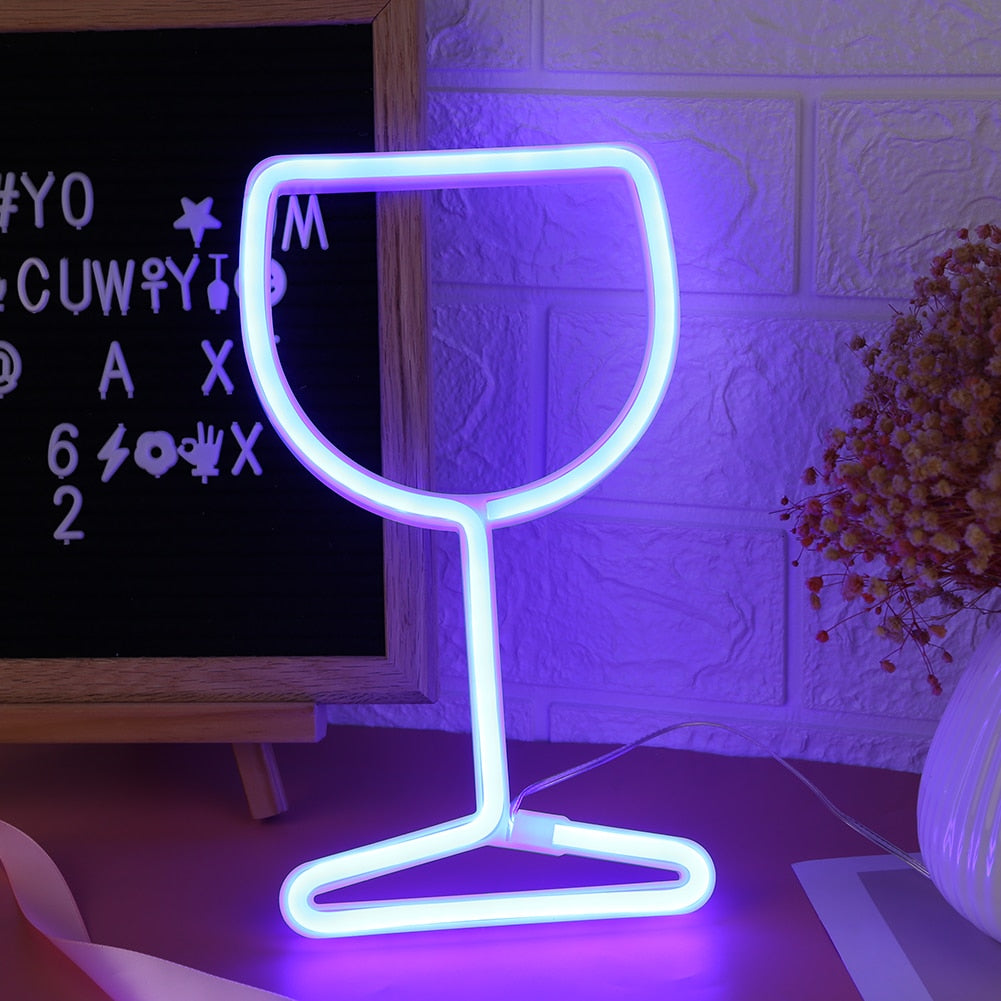 LED Wine Glass Neon Light